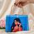 Blue based red saree women portrait printed clutch bag for women with detachable strap