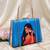 Blue based red saree women portrait printed clutch bag for women with detachable strap