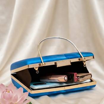 Blue based red saree women portrait printed clutch bag for women with detachable strap 3