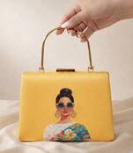 Yellow based classy women printed clutchbag for women with detachable strap