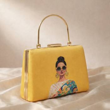 Yellow based classy women printed clutchbag for women with detachable strap 2