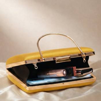 Yellow based classy women printed clutchbag for women with detachable strap 3