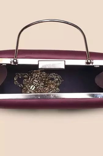 Maroon based floral girl portrait printed clutch bag for women with detachable strap