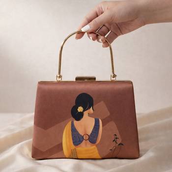 Indian women portrait printed clutchbag for women with detachable strap 1