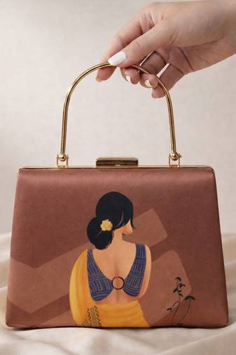 Indian women portrait printed clutchbag for women with detachable strap