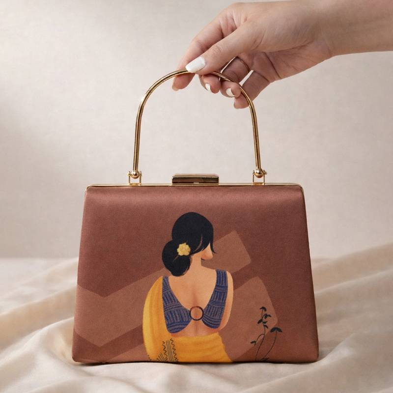 Indian women portrait printed clutchbag for women with detachable strap