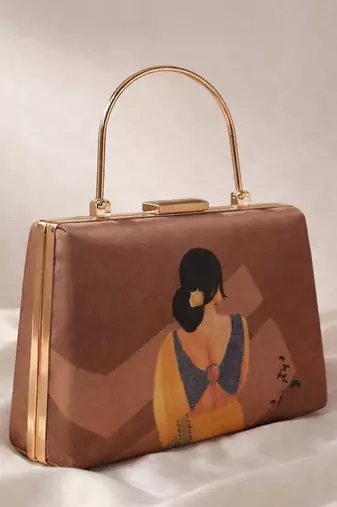 Indian women portrait printed clutchbag for women with detachable strap