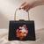 Black based floral lady portrait printed clutch bag for women with detachable strap