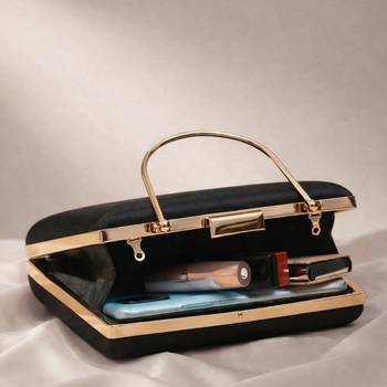Black based floral lady portrait printed clutch bag for women with detachable strap 3