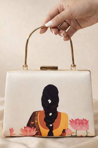 Flower lady printed clutchbag for women with detachable strap