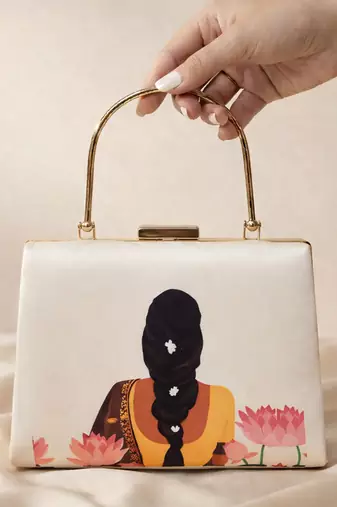 Flower lady printed clutchbag for women with detachable strap