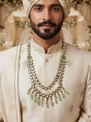 Pista c antique gold-plated agate stone  kundan dula mala Men Jewellery 1