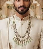 Pista c antique gold-plated agate stone  kundan dula mala Men Jewellery