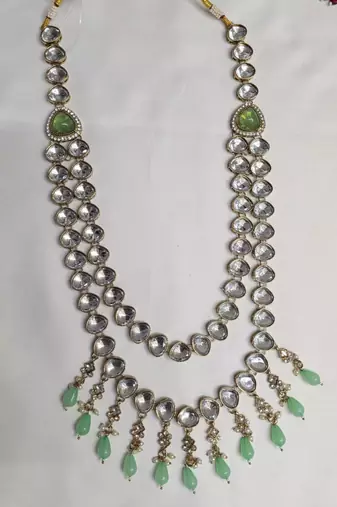 Pista c antique gold-plated agate stone  kundan dula mala Men Jewellery