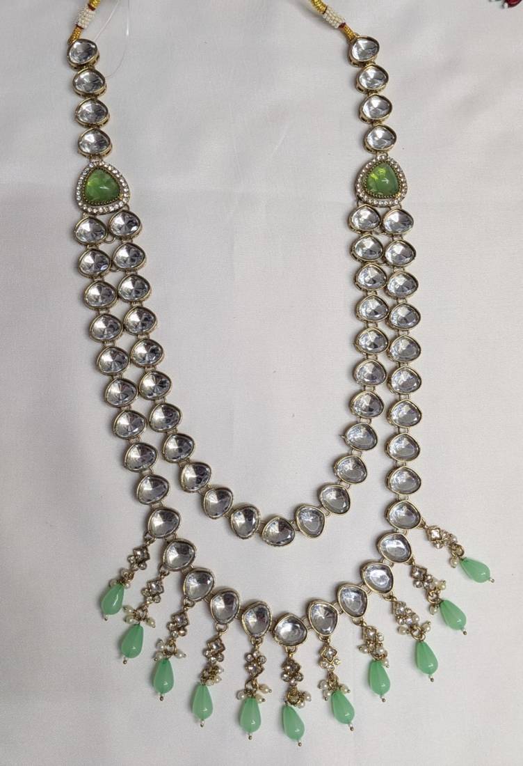 Pista c antique gold-plated agate stone  kundan dula mala Men Jewellery