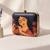 Black based dancing lady portrait printed clutch bag for women with detachable strap