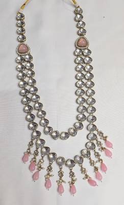 Pink antique gold-plated agate stone  kundan dula mala Men Jewellery 2