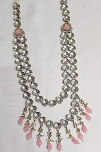 Pink antique gold-plated agate stone  kundan dula mala Men Jewellery