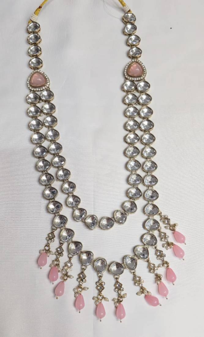 Pink antique gold-plated agate stone  kundan dula mala Men Jewellery