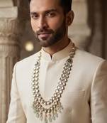 Pista antique gold-plated agate stone  kundan dula mala Men Jewellery