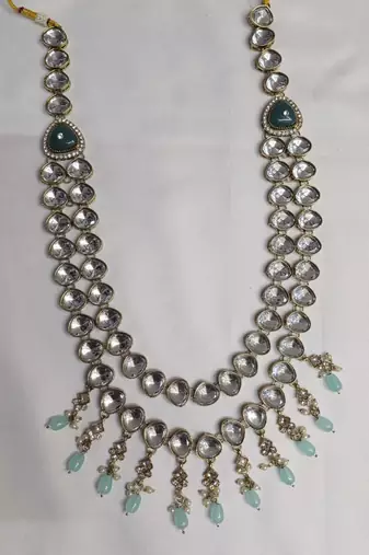 Pista antique gold-plated agate stone  kundan dula mala Men Jewellery