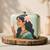 Pastel green based lotus lady printed clutch bag for women with detachable strap