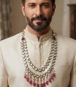 Purple antique gold-plated agate stone  kundan dula mala Men Jewellery