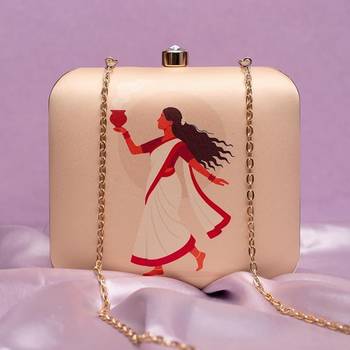 Traditional bengali dancer portrait printed clutch bag for women with detachable strap 1