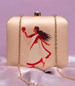 Traditional bengali dancer portrait printed clutch bag for women with detachable strap