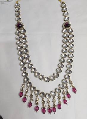 Purple antique gold-plated agate stone  kundan dula mala Men Jewellery 2