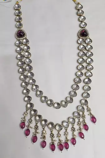 Purple antique gold-plated agate stone  kundan dula mala Men Jewellery