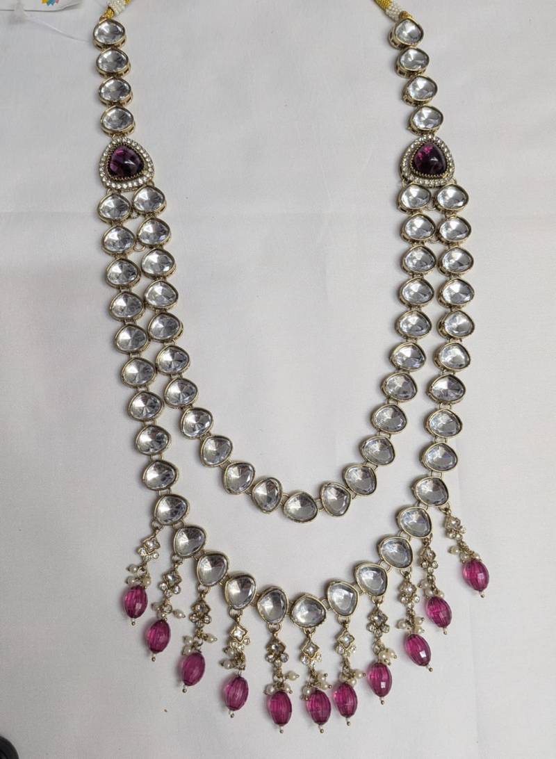 Purple antique gold-plated agate stone  kundan dula mala Men Jewellery