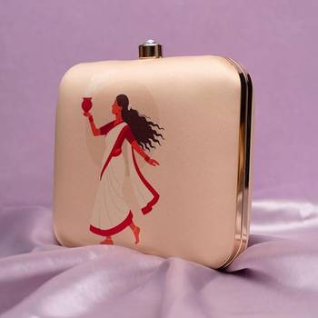 Traditional bengali dancer portrait printed clutch bag for women with detachable strap 2