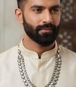 White antique gold-plated agate stone  kundan dula mala Men Jewellery
