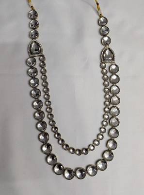 White antique gold-plated agate stone  kundan dula mala Men Jewellery 2