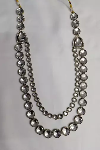 White antique gold-plated agate stone  kundan dula mala Men Jewellery