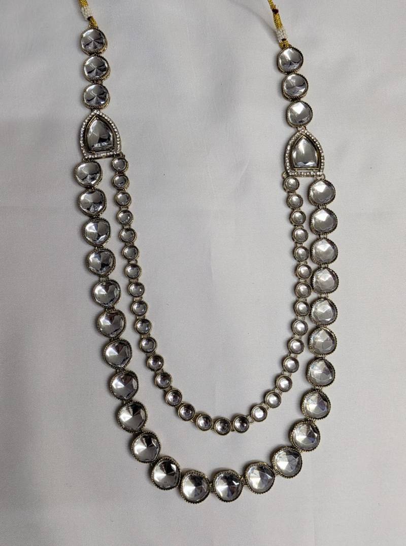 White antique gold-plated agate stone  kundan dula mala Men Jewellery