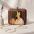 Dark brown based asthetic girl portrait printed clutch bag for women with detachable strap