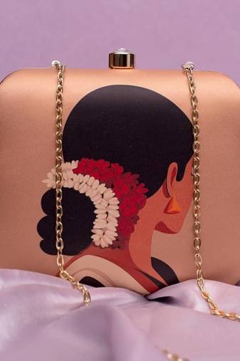 Indian woman with gajra printed clutch for women with detachable strap