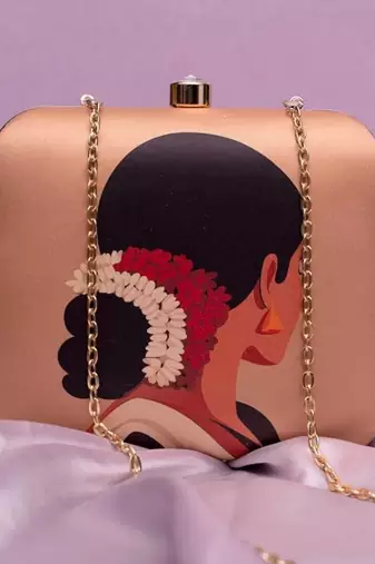 Indian woman with gajra printed clutch for women with detachable strap