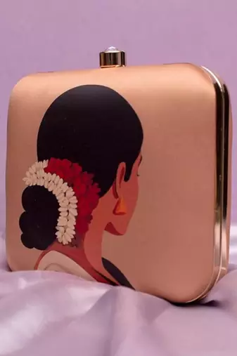 Indian woman with gajra printed clutch for women with detachable strap