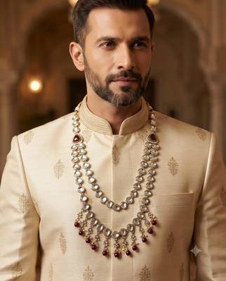 Maroon antique gold-plated agate stone  kundan dula mala Men Jewellery 1