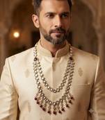 Maroon antique gold-plated agate stone  kundan dula mala Men Jewellery