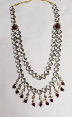 Maroon antique gold-plated agate stone  kundan dula mala Men Jewellery 2