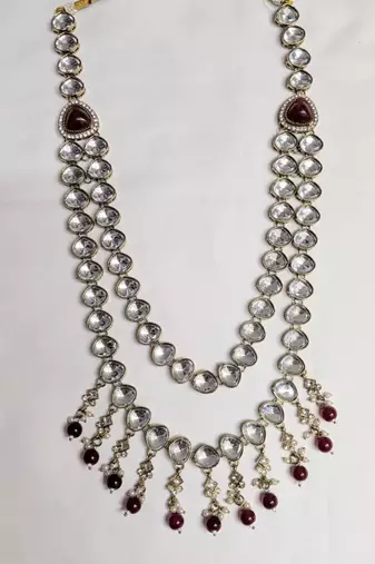 Maroon antique gold-plated agate stone  kundan dula mala Men Jewellery