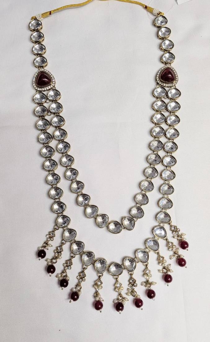 Maroon antique gold-plated agate stone  kundan dula mala Men Jewellery