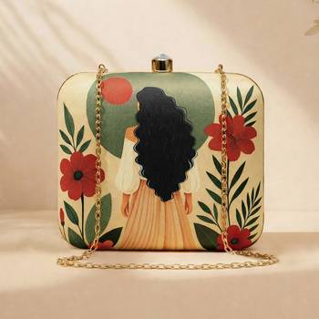 Women’s portrait printed clutch bag 1
