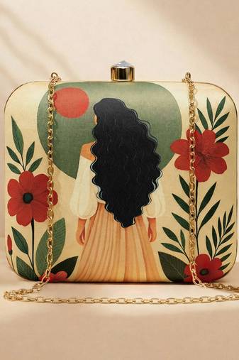 Women’s portrait printed clutch bag