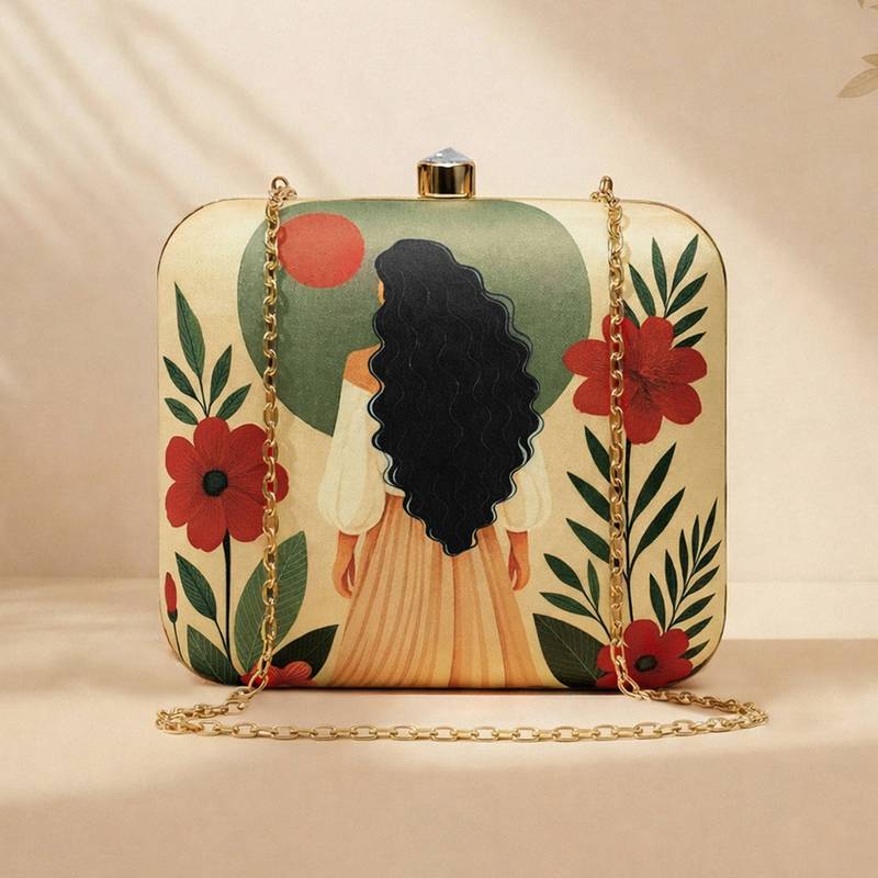 Women’s portrait printed clutch bag