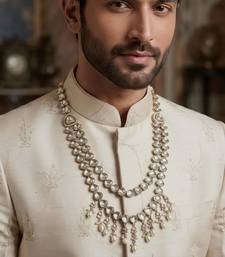 White antique gold-plated agate stone kundan dula mala Men Jewellery
